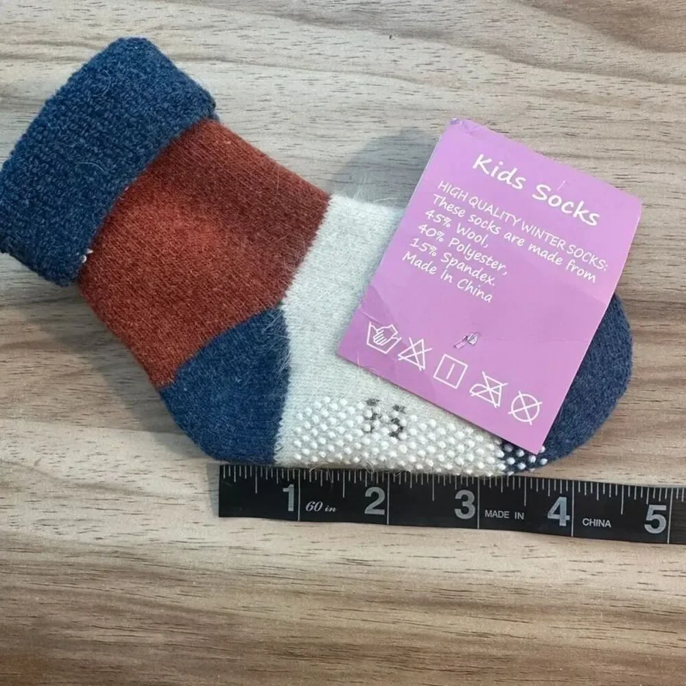 Kids Wool Blend Winter Socks Non Slip Gripper Toddler Little Kid Warm New